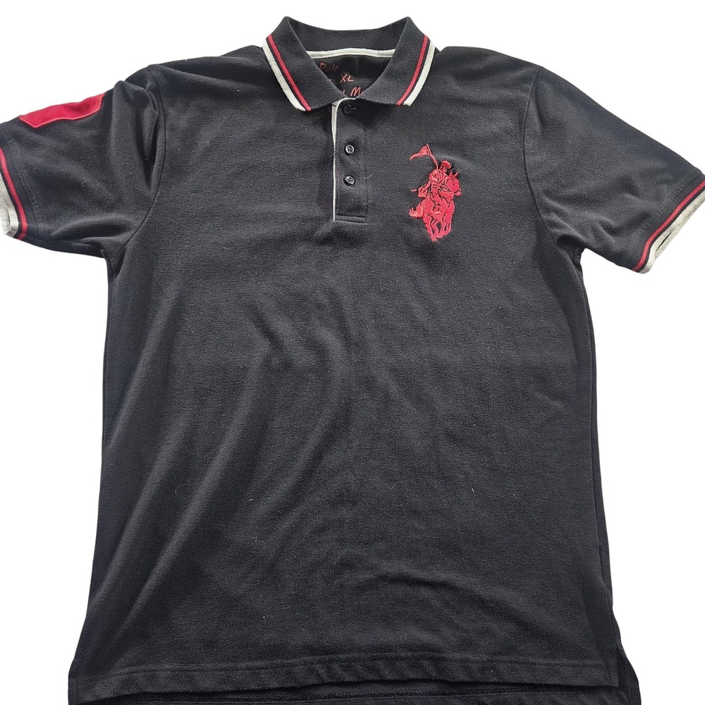 Franky Max Polo Shirt Mens XL Black Red Trim Embroidered Rider Logo 99‎ Sleeve